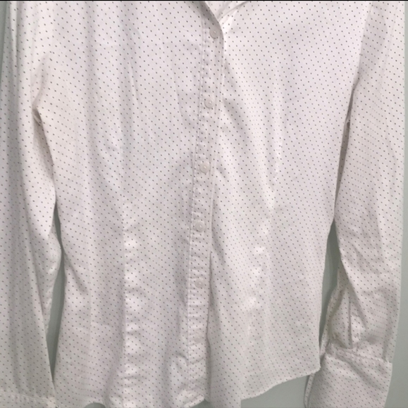 New York & Company White with Black Polka Dots Button Down Long Sleeve Medium - Picture 3 of 5
